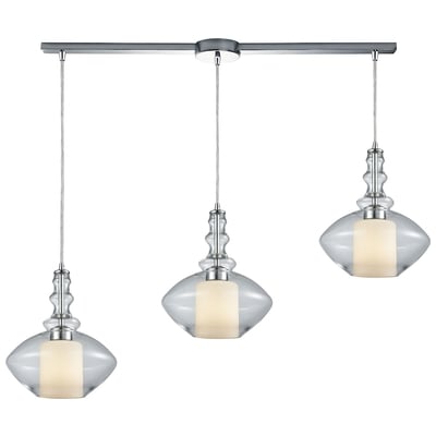 Elk Lighting Alora 3 Light Linear Bar Pendant In Polished Chrome With Opal White Glass Inside Clear Glass 56500/3L