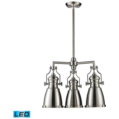 Elk Lighting Chadwick 3-light Chandelier In Satin Nickel With Matching Shades - Includes Led Bulbs 66120-3-LED