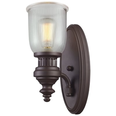 Elk Lighting Chadwick 1-light Wall Lamp In Oiled Bronze With Clear Ribbed Glass 66760-1