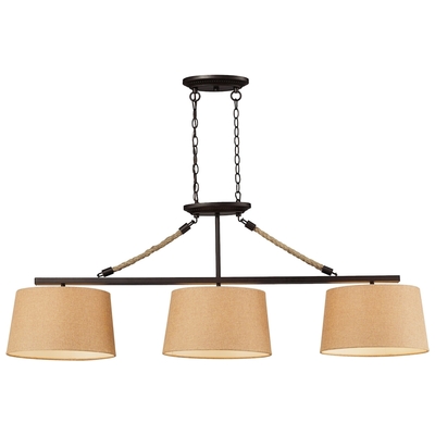 Elk Lighting Natural Rope 3-light Island Light In Aged Bronze With Tan Linen Shades 73046-3