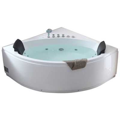 Eago AM200 5' Rounded Modern Double Seat Corner Whirlpool Bath Tub With Fixtures