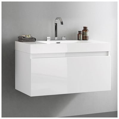 Fresca Mezzo White Modern Bathroom Vanity Cabinet W/ Integrated Sink FCB8010WH-I