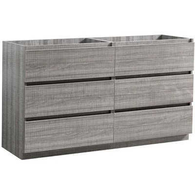 Fresca Lazzaro 60 inch Glossy Ash Gray Free Standing Double Sink Modern Bathroom Cabinet  FCB93-3030HA-D