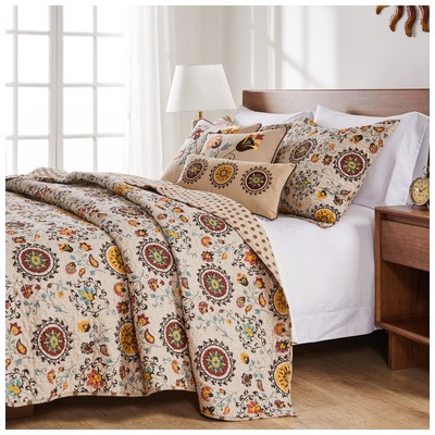 Greenland Home Fashions Quilts-Bedspreads and Coverlets, Multi, Full,DoubleKing,Queen,Twin, Cotton,Quilt & Sham,Quilt and shams, Multi, 5-Piece Full/Queen, Cotton quilt and shams with cotton pillow covers, Bonus Set, 636047318411, GL-1304ABSQ
