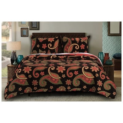 Greenland Home Fashions Midnight Paisley King Quilt Set, 3-piece In Multi GL-1604AMSK Quilt Set