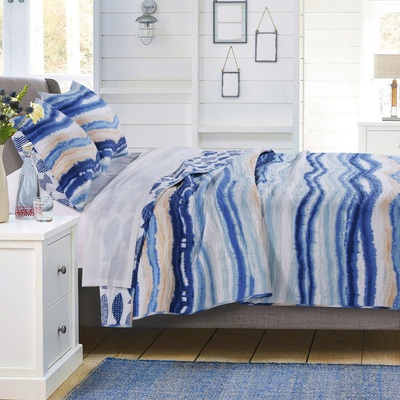 Greenland Home Fashions Crystal Cove Blue Quilt Set 3-Piece Full/Queen 90x90 + 20x26 (2), 636047388117, GL-1801CMSQ