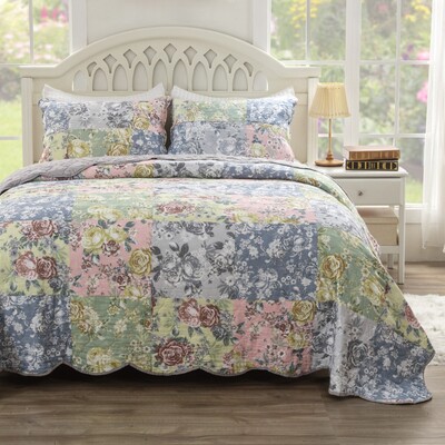 Greenland Home Fashions Emma Gray Quilt Set 3-Piece King/Cal King 105x95 + 20x36 (2), 636047434128, GL-2205AMSK