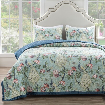 Greenland Home Fashions Pavona Jade Quilt Set 2-Piece Twin/XL 68x88 + 20x26, 636047434203, GL-2205BMST