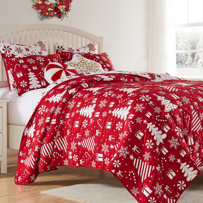 Greenland Home Fashions Peppermint Party Red Coverlet Set 2-Piece Twin/XL 68x88 + 20x26, 636047448200, GL-2404AMST