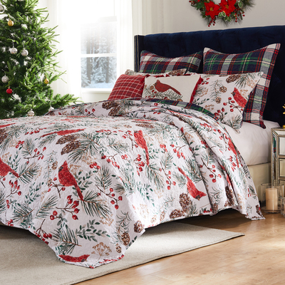 Greenland Home Fashions Cardinal Plaid Red Quilt Set 3-Piece King/Cal King 105x95 + 20x36 (2), 636047448620, GL-2404CMSK