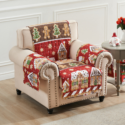 Greenland Home Fashions Gingerbread Lane Red Furniture Protector Arm Chair 81x81 (combined total), 636047448569, GL-2404EFPA