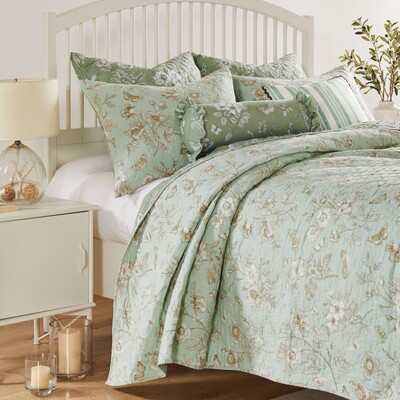 Greenland Home Fashions Olivia Mint Quilt Set 2-Piece Twin/XL 68x88 + 20x26, 636047449702, GL-2408BMST