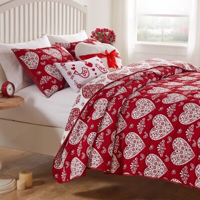 Greenland Home Fashions Lovebirds Red Coverlet Set 3-Piece King/Cal King 105x95 + 20x36 (2), 636047450586, GL-2411AMSK