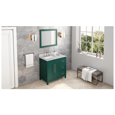 Hardware Resources Bathroom Vanities, Single Sink Vanities, 30-40, Green, Cabinets Only, Transitional, White Carrara Marble, Wood, Vanity, 840002560580, VKITCAD36GNWCR