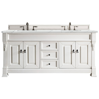 James Martin Bathroom Vanities, Double Sink Vanities, 70-90, Transitional, White, With Top and Sink, Bright White, Transitional, Ethereal Noctis Quartz, Yellow Poplar, Plywood Panels and MDF, Red Oak Veneers, Vanity, 840108938771, 147-V72-BW-3ENC