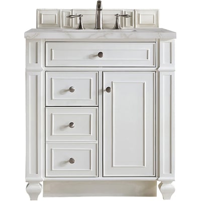 James Martin Bristol 30 inch Single Vanity, Bright White w/ 3 CM Victorian Silver Quartz Top, 840108965647, 157-V30-BW-3VSL