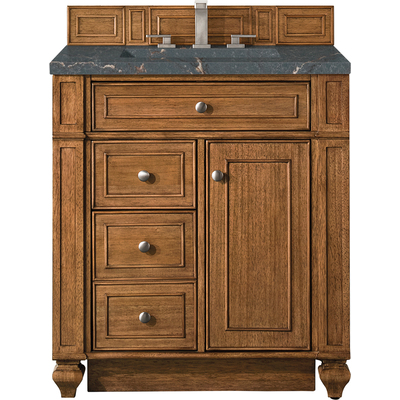 James Martin Bristol 30 inch Single Vanity, Saddle Brown w/ 3 CM Parisien Bleu Quartz Top, 840108967467, 157-V30-SBR-3PBL