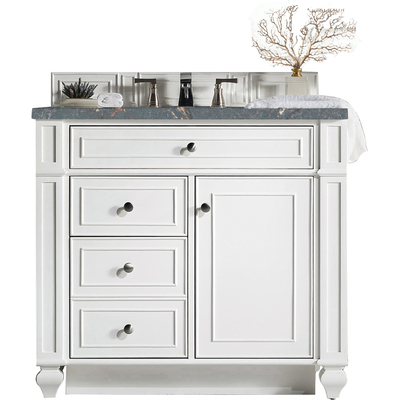 James Martin Bristol 36 inch Single Vanity, Bright White w/ 3 CM Parisien Bleu Quartz Top, 840108967481, 157-V36-BW-3PBL
