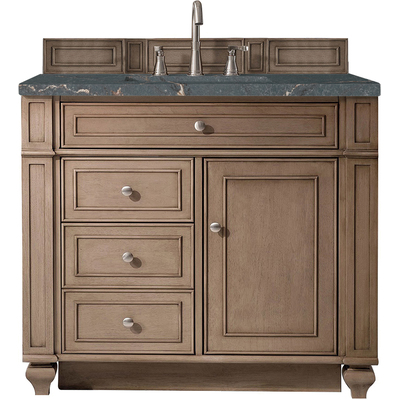 James Martin Bristol 36 inch Single Vanity, Whitewashed Walnut w/ 3 CM Parisien Bleu Quartz Top, 840108967504, 157-V36-WW-3PBL