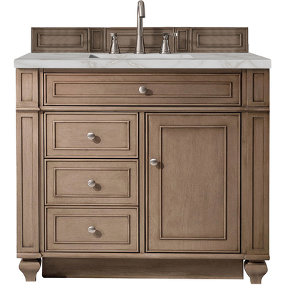 James Martin Bristol 36 inch Single Vanity, Whitewashed Walnut w/ 3 CM Victorian Silver Quartz Top, 840108965692, 157-V36-WW-3VSL