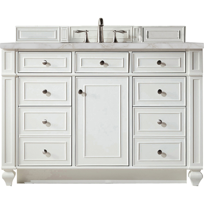 James Martin Bristol 48 inch Single Vanity, Bright White w/ 3 CM Victorian Silver Quartz Top, 840108965708, 157-V48-BW-3VSL