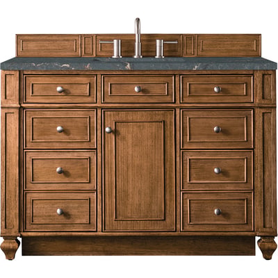 James Martin Bristol 48 inch Single Vanity, Saddle Brown w/ 3 CM Parisien Bleu Quartz Top, 840108967528, 157-V48-SBR-3PBL