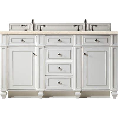 James Martin Bristol 60 inch Double Bathroom Vanity, Bright White w/ 3 CM Eternal Marfil Quartz Top 157-V60D-BW-3EMR