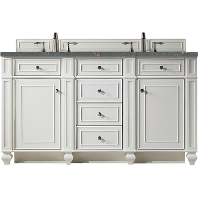 James Martin Bristol 60 inch Double Vanity, Bright White w/ 3 CM Parisien Bleu Quartz Top, 840108967542, 157-V60D-BW-3PBL