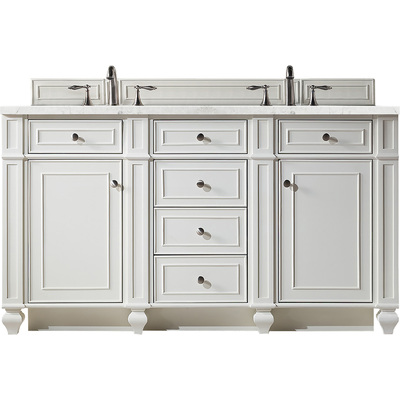 James Martin Bristol 60 inch Double Vanity, Bright White w/ 3 CM Eternal Jasmine Pearl Silestone Top w/FreePower Wireless Charger, 840467809194, 157-V60D-BW-FEJP