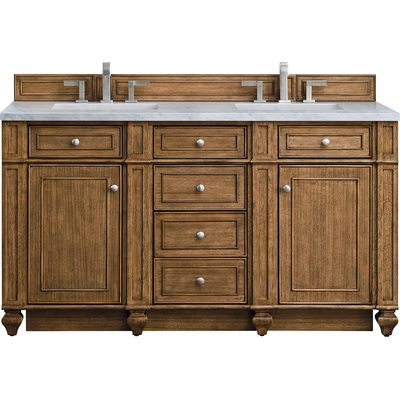 James Martin Bristol 60 inch Double Vanity, Saddle Brown w/ 3 CM Eternal Jasmine Pearl Silestone Top w/FreePower Wireless Charger, 840467809231, 157-V60D-SBR-FEJP