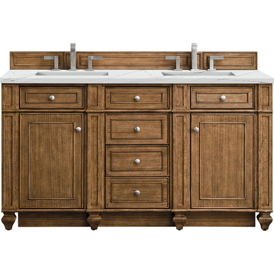 James Martin Bristol 60 inch Double Vanity, Saddle Brown w/ 3 CM Ethereal Noctis Silestone Top w/FreePower Wireless Charger, 840467809248, 157-V60D-SBR-FENC