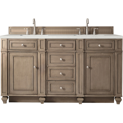 James Martin Bristol 60 inch Double Vanity, Whitewashed Walnut w/ 3 CM Lime Delight Quartz Top, 840108969126, 157-V60D-WW-3LDL