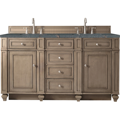 James Martin Bristol 60 inch Double Vanity, Whitewashed Walnut w/ 3 CM Parisien Bleu Quartz Top, 840108967566, 157-V60D-WW-3PBL