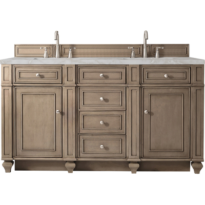 James Martin Bristol 60 inch Double Vanity, Whitewashed Walnut w/ 3 CM Victorian Silver Quartz Top, 840108965753, 157-V60D-WW-3VSL