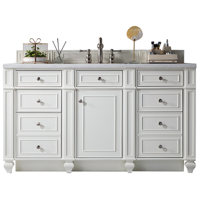 James Martin Bathroom Vanities, Single Sink Vanities, 50-70, Transitional, White, With Top and Sink, Bright White, Transitional, Arctic Fall Solid Surface, Parawood, Plywood Panels, Black Walnut Veneers, Vanity, 840108918629, 157-V60S-BW-3AF