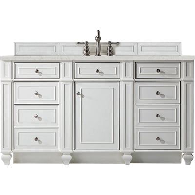 James Martin Bristol 60 inch Single Vanity, Bright White w/ 3 CM Lime Delight Quartz Top, 840108969133, 157-V60S-BW-3LDL