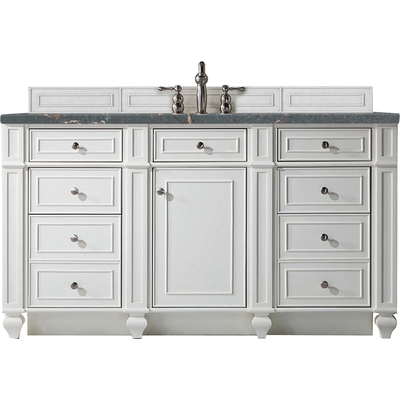James Martin Bristol 60 inch Single Vanity, Bright White w/ 3 CM Parisien Bleu Quartz Top, 840108967573, 157-V60S-BW-3PBL