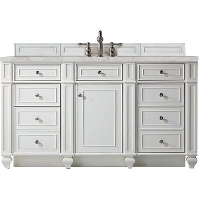 James Martin Bristol 60 inch Single Vanity, Bright White w/ 3 CM Victorian Silver Quartz Top, 840108965760, 157-V60S-BW-3VSL
