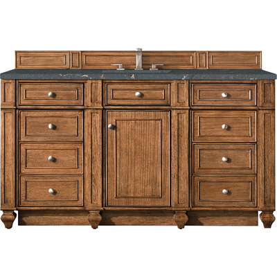 James Martin Bristol 60 inch Single Vanity, Saddle Brown w/ 3 CM Parisien Bleu Silestone Top w/FreePower Wireless Charger, 840467809378, 157-V60S-SBR-FPBL