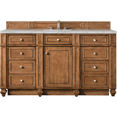 James Martin Bristol 60 inch Single Vanity, Saddle Brown w/ 3 CM Victorian Silver Silestone Top w/FreePower Wireless Charger, 840467809385, 157-V60S-SBR-FVSL