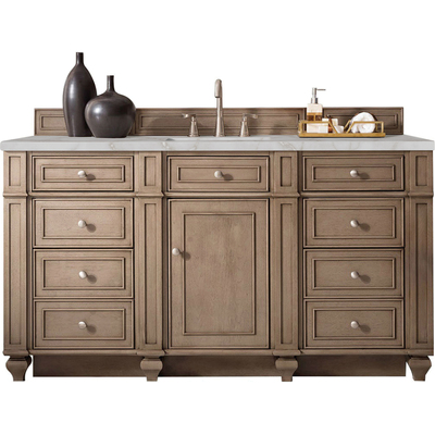 James Martin Bristol 60 inch Single Vanity, Whitewashed Walnut w/ 3 CM Victorian Silver Quartz Top, 840108965784, 157-V60S-WW-3VSL
