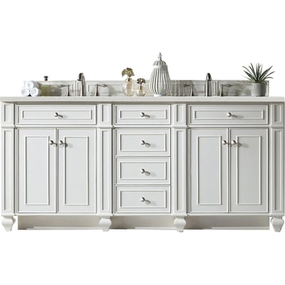 James Martin Bristol 72 inch Double Vanity, Bright White w/ 3 CM Lime Delight Quartz Top, 840108969164, 157-V72-BW-3LDL