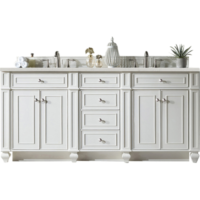 James Martin Bristol 72 inch Double Vanity, Bright White w/ 3 CM Parisien Bleu Quartz Top, 840108967603, 157-V72-BW-3PBL