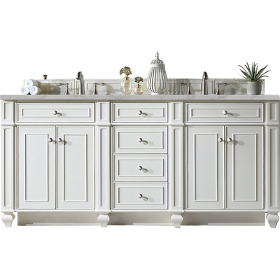 James Martin Bristol 72 inch Double Vanity, Bright White w/ 3 CM Victorian Silver Quartz Top, 840108965791, 157-V72-BW-3VSL