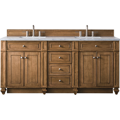James Martin Bristol 72 inch Double Vanity, Saddle Brown w/ 3 CM Eternal Jasmine Pearl Silestone Top w/FreePower Wireless Charger, 840467809477, 157-V72-SBR-FEJP