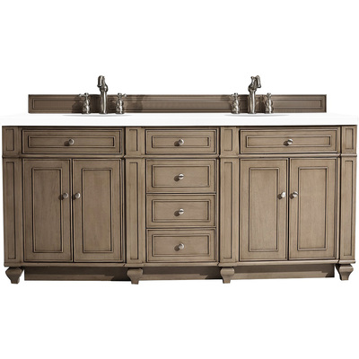 James Martin Bristol 72 inch Double Bathroom Vanity, Whitewashed Walnut w/ 3 CM White Zeus Quartz Top 157-V72-WW-3WZ