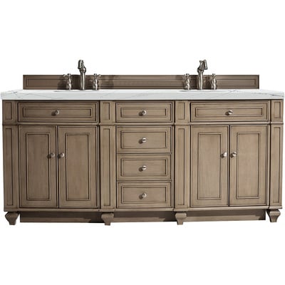James Martin Bristol 72 inch Double Vanity, Whitewashed Walnut w/ 3 CM Ethereal Noctis Silestone Top w/FreePower Wireless Charger, 840467809521, 157-V72-WW-FENC