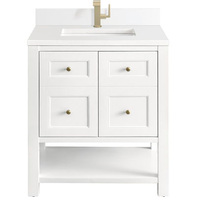 James Martin Breckenridge 30 inch Single Vanity, Bright White w/ Single Hole 3 CM White Zeus Top & Backsplash, 840108975585, 330-V30-BW-1WZ