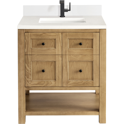 James Martin Breckenridge 30 inch Single Vanity, Light Natural Oak w/ Single Hole 3 CM White Zeus Top & Backsplash, 840108975592, 330-V30-LNO-1WZ