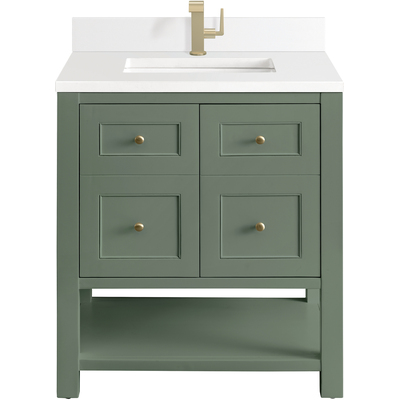 James Martin Breckenridge 30 inch Single Vanity, Smokey Celadon w/ Single Hole 3 CM White Zeus Top & Backsplash, 840108975608, 330-V30-SC-1WZ